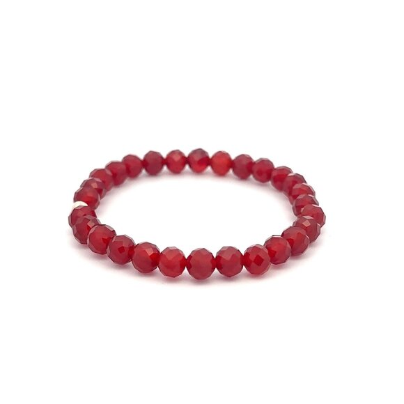 Natural Carnelian Microfaceted Gemstone Stretch Bracelet with 14K Gold Polished - Picture 3 of 5